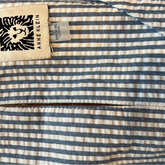 Womens Anne Klein White and Blue Stripe A-line Dress Matching Belt Size M - Picture 2 of 3